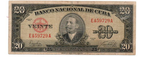 Billete 20 Pesos Cubanos Año 1949 P#80