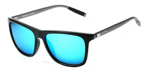 Anteojos de sol polarizados Veithdia sol polarizado 6108 Standard, diseño Mirror con marco de aluminio color negro, lente azul de triacetato de celulosa espejada, varilla negra de aluminio - V6108