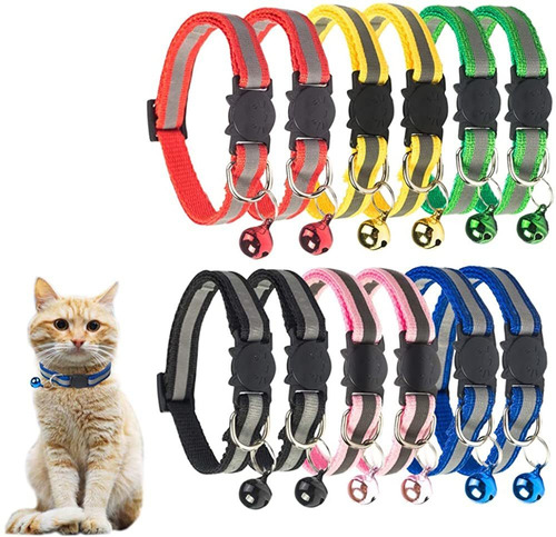 Tcboying Collar Para Gato Con Campana  Varios Colores Reflec