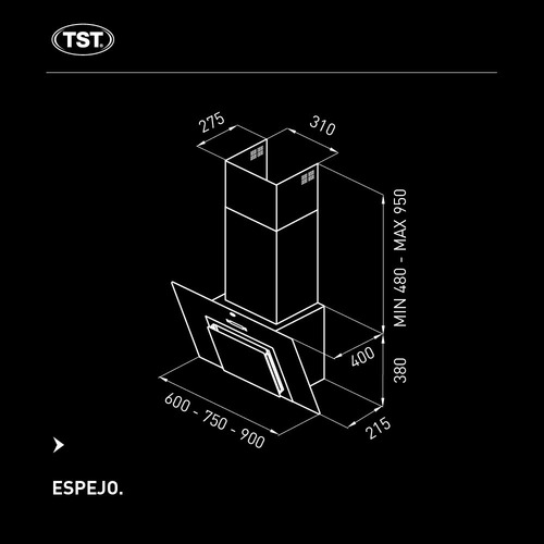 Campana Tst Espejo 60cm. 3 Velocidades Luz Led