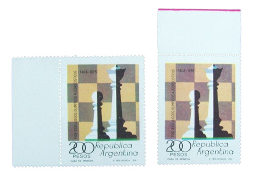 Argentina, Lote 2 Sellos Gj 1828 Ajedrez Colores Mint L1165