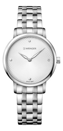 Wenger Reloj Urban Donnissima, Blanco Plateado, 35 Mm Color de la correa Plateado Color del bisel Plateado