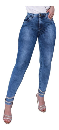 Calça Jeans Feminina Cós Alto Elastano Empina Bumbum Escura