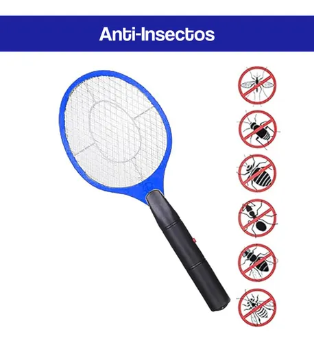 Raqueta Mata Insecto Flyhunter Mosquitos Moscas Electricidad Azul 0
