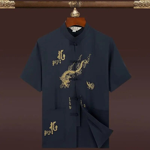 Camisa Tang Para Hombre Con Bordado Tang, Traje De Manga Cor