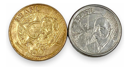 2 Monedas Del País Sudamericano Brasil De 25 Y 50 Centavos