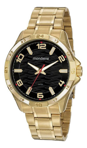 Relogio Mondaine Masculino Aço Dourado Original Cor do fundo Preto