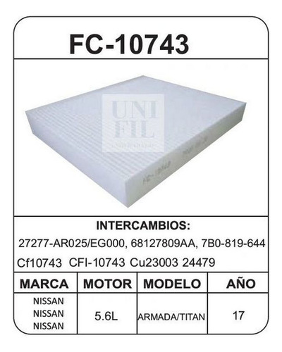 Filtro De Cabina Unifl Infiniti M45 8cil 4.5lts 2003-2010