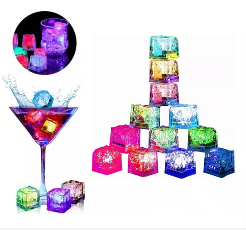 60cubos Hielo Led Luminosos Multicolor Bebidas Fiesta Bodas 