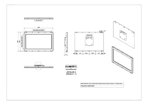 Monitor Touch Screen Open Frame 21.5 Fhd Multitoque Playtix