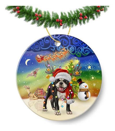Adorno De Navidad Pit Bull Terrier De Navidad Regalo Redondo