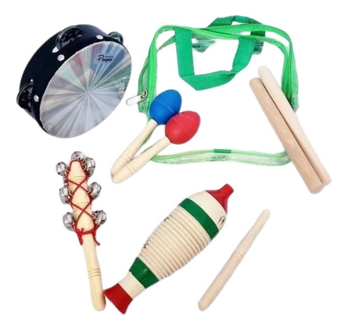 Set Percusión Infantil Parquer Tz5b Maracas Pandeiro Cuota