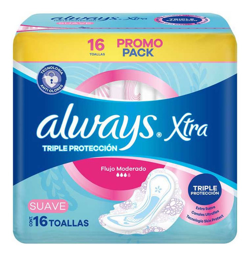 Toallitas Femeninas Always Triple Protección Xtra Suave 16un