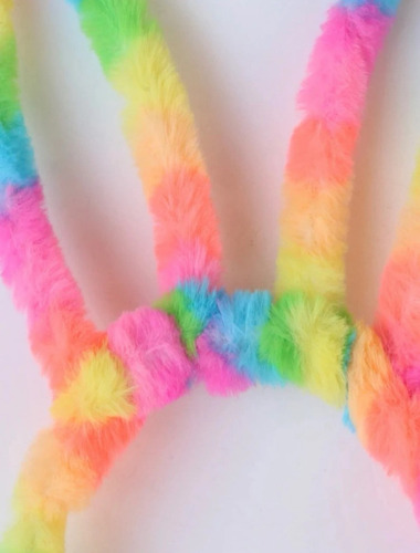 Diadema Orejas Conejo Peluche Luces Disfraz Fiesta 12 Piezas Color Multicolor / Neon