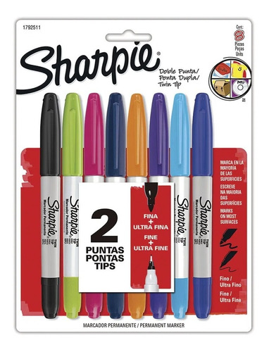 Marcador Permanente Sharpie Doble Punta 8 Pz