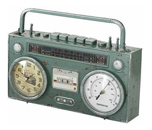 Vintage Boom-box Clock Thermometer, Faux Cassette Radio Pla