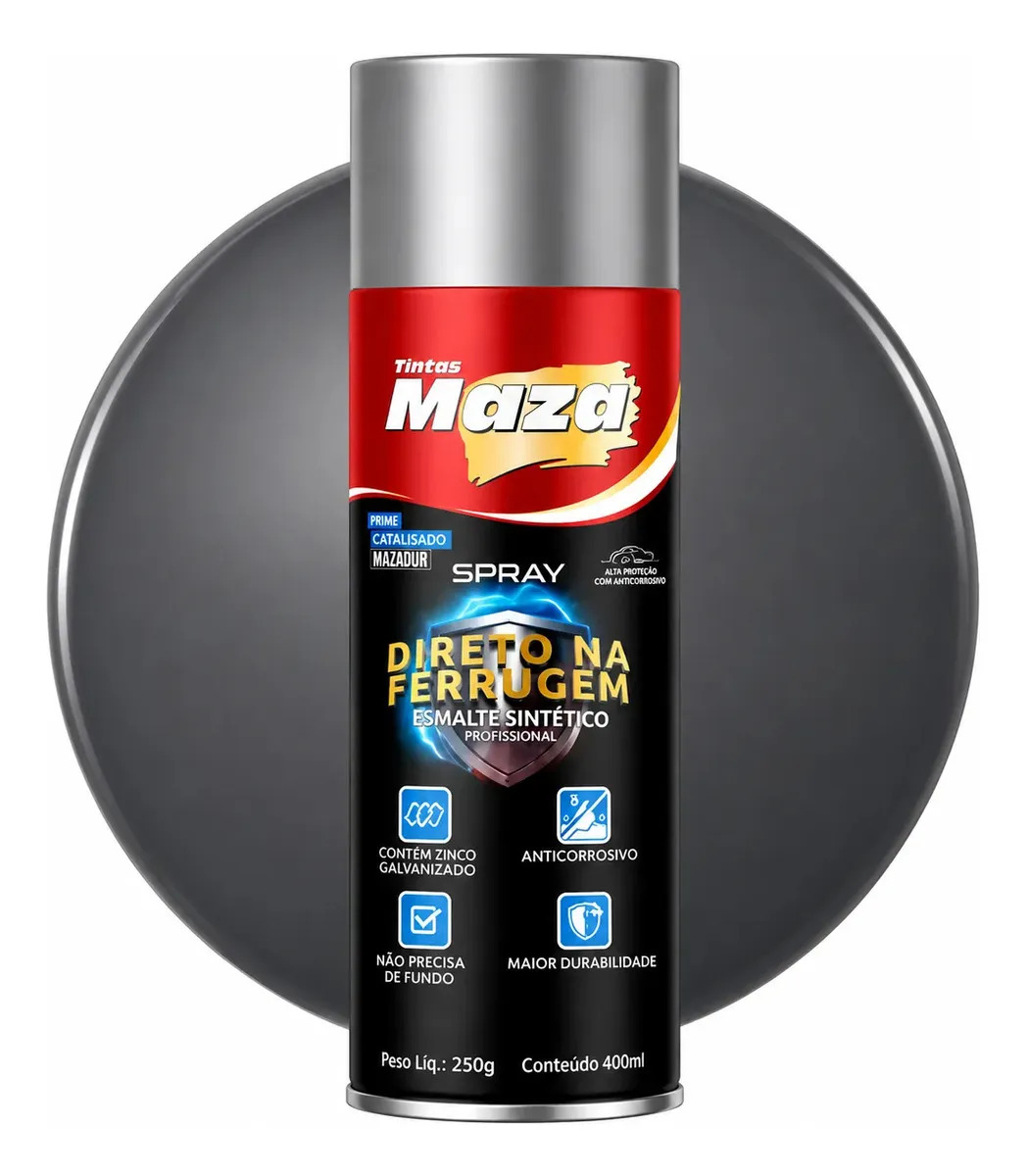 Tinta Esmalte Direto Na Ferrugem Maza Spray 400ml Cores Cor Cinza Grafite