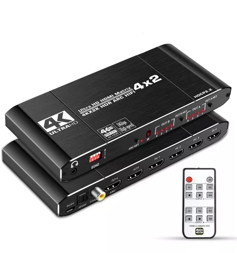 Conmutador HDMI switch matrix 4Entradas, 2 Salidas. Con mando a