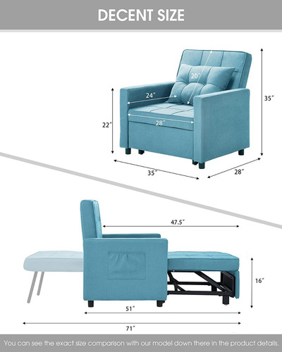 Silla Convertible 3 En 1 Individual Lino Azulcl Xspracer