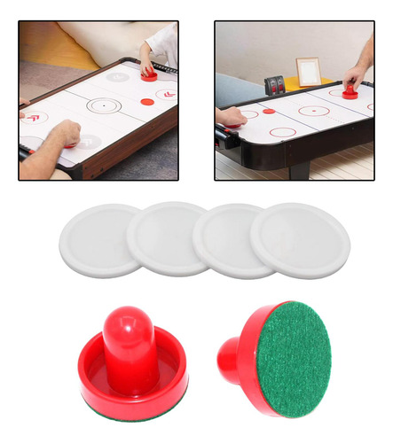 2 Empujadores De Air Hockey Y 4 Discos De Air Putter Rojo