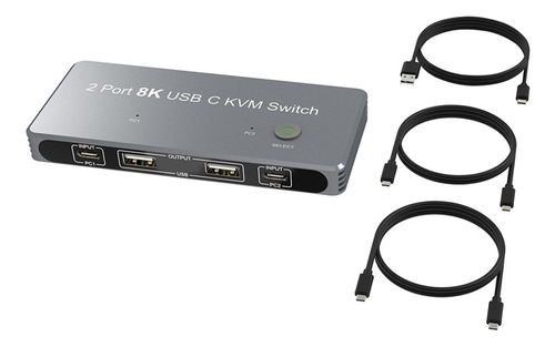 Conmutador Kvm Usb-c 8k Dp 1.4 2xusb-c De Pc A Un Displaypor