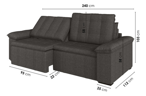Sofá Cama Retrátil E Reclinável 4 Lugares 240cm Linho Com
