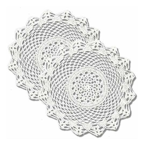 Gracebuy 2 Pcs White 11 Inch Round 100% Handmade Crochet Lac