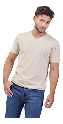 Remera Escote En V C/lycra Beige. Hombre. Bravo J. T. S-4xl