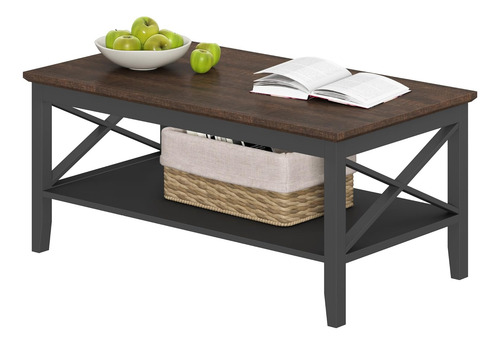 Mesa De Centro De Madera Con Patas Gruesas Y Almacenaje Oxfo