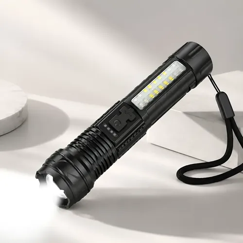 Lanterna Tática Recarregável Com Zoom Ajustável Profissional Preto