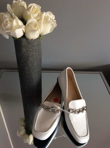 Po Zapatos Blancos De Cuero Mocasines Calvin Klein, Nro 41.