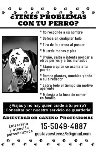 Adiestrador Canino / Guarderia / Pensionado Canino .