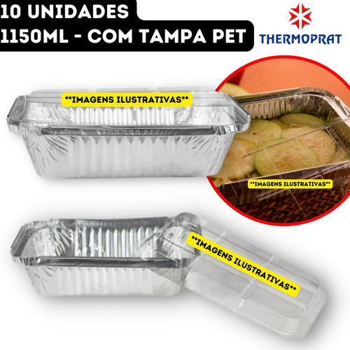 Marmitex Alumínio Retangular Tampa Pet 1150ml 10und