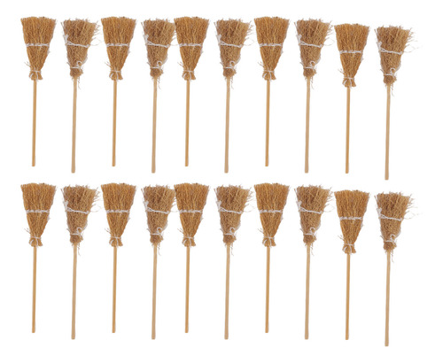 Set De 20 Mini Escobas Decorativas Estilo Bruja Con Cuerda