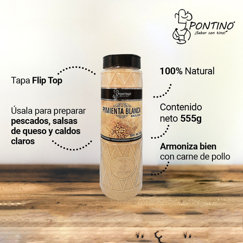 Pontino Pimienta Blanca Molida 555 Gramos 2 Piezas