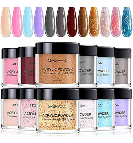 Morovan Acrylic Powder Set 12 Colores Gift Nail Art Powder B