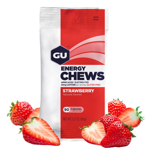 Paquete Gu Chews Gomitas Energia Strawberry (16 Gomitas)