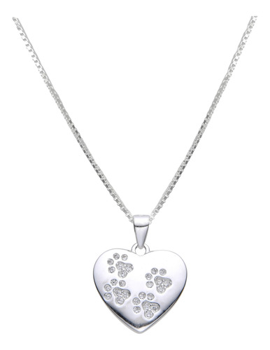 Collar Corazón Huellas Circón Plata Fina 925