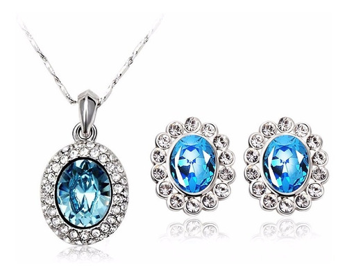 Exclusivo Set 'simply Blue', Swarovski Elements, Oro Blanco