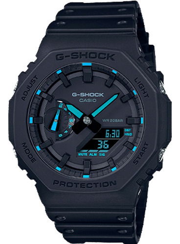 Relógio Casio G-shock Ga-2100-1a2dr *serie Neon Accent Correia Preto Bisel Preto Fundo Preto