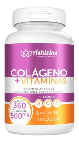 Colágeno + Vitaminas - Ashivins - 360 Caps - 500 Mg