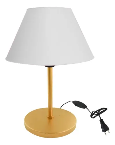 comprar Luminária Abajur Infantil De Mesa Criado Quarto Com Cúpula Cor da cúpula Branco Cor da estrutura Dourado