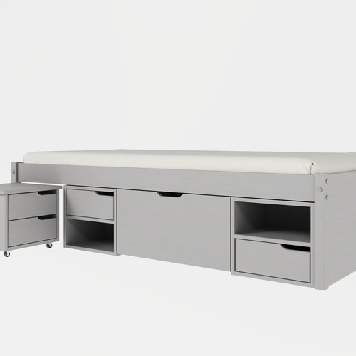 Cama Solteiro Madeira Maciça Com 3 Gavetas E 1 Mesa De Wt
