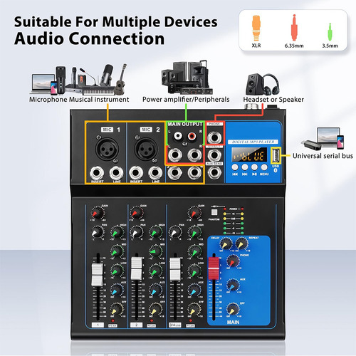 Mixer F4 Mezclador Dj De Audio 4 Canales Bluetooth Usb