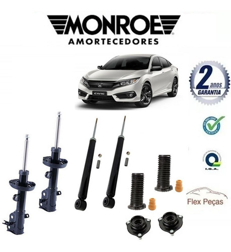 04 Amortecedor Monroe Honda Civic 1.8 2012 A 2015 + Kit