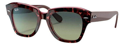 Óculos de sol Ray-Ban Wayfarer State Street Large armação de acetato cor polished havana on transparent purple, lente green/blue de cristal degradada, haste bordeaux de acetato - RB2186