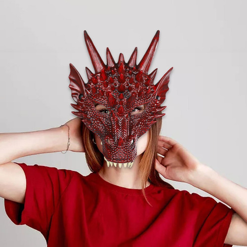 4 Máscara De Cosplay Máscara De Media Cara Dinosaurio Rojo