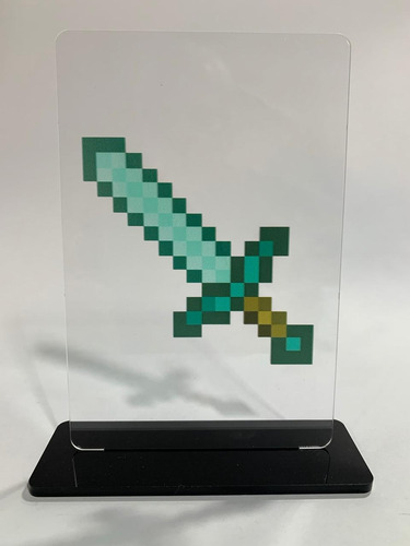 Placa Decorativa Minecraft Espada Diamante - Presente Gamer