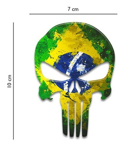 Imagem 4 de 4 de Adesivo Resinado Caveira O Justiceiro Brasil Envelhecido