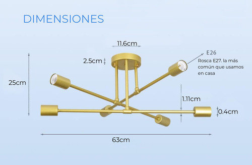 Lámpara De Techo Moderna Tipo Plafón De Lujo. 6 Brazos.
